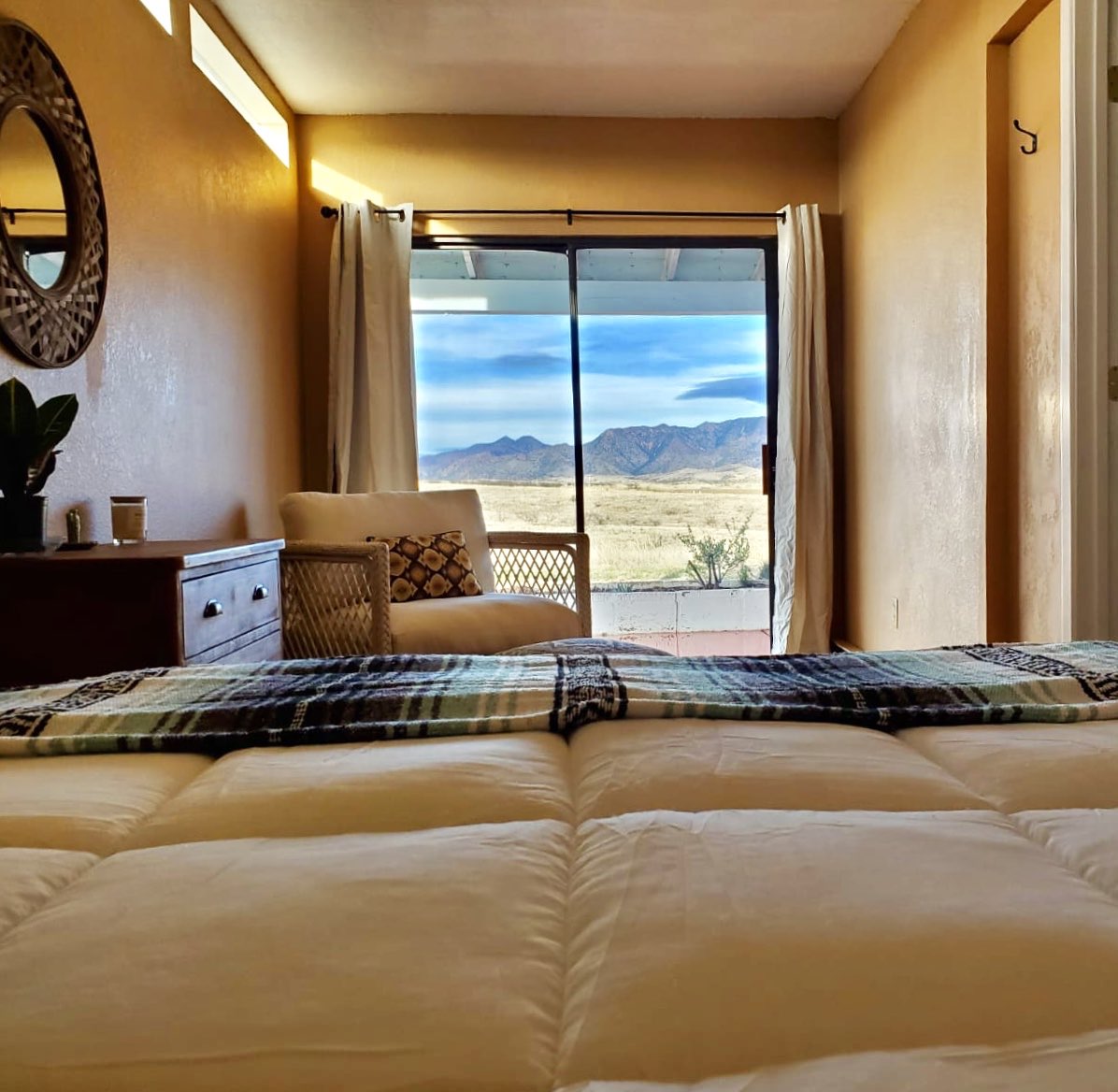 Guest Room at the Kestrel Cottage at the Birdsong Desert Retreat in Patagonia Arizona